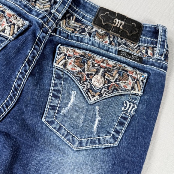 Miss Me Denim - Miss Me Chloe Bootcut Jeans Size‎ 26 28x33 Dark Wash Embroidered Pocket Flap